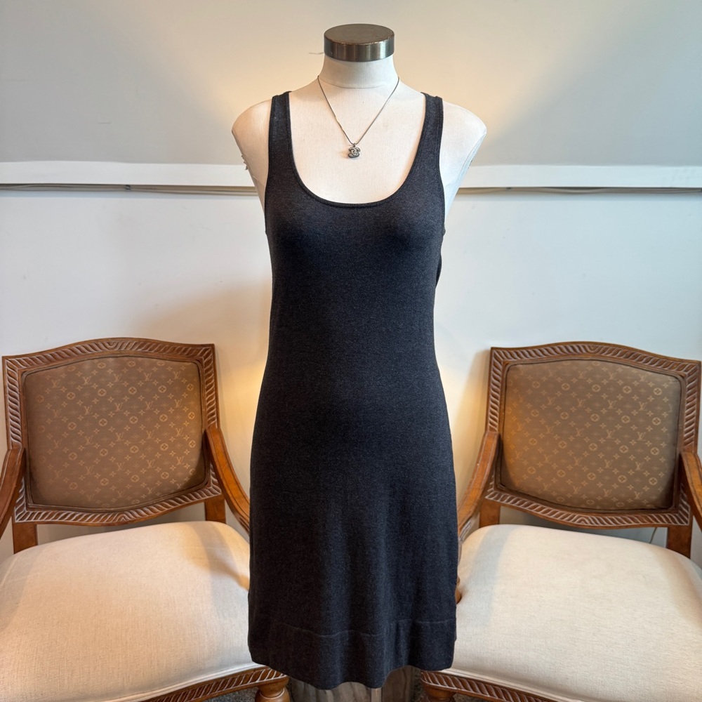 NWT MINNIE ROSE Gray Sleeveless Knit Mini Slip Dress, Size M, Knit Cotton-Blend